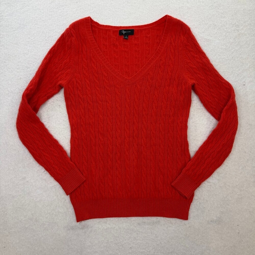 Aqua Cashmere Orange Cable Knit V-Neck Size Large